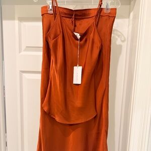 Flannel Harmony Satin Burnt Orange Satin Top & Skirt - Size 1 (Small)
